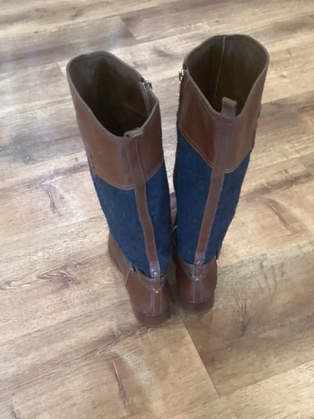 Tory Burch Riding Boots Knee‎ High Leather & Faux Wool Zippered Size 10 Medium